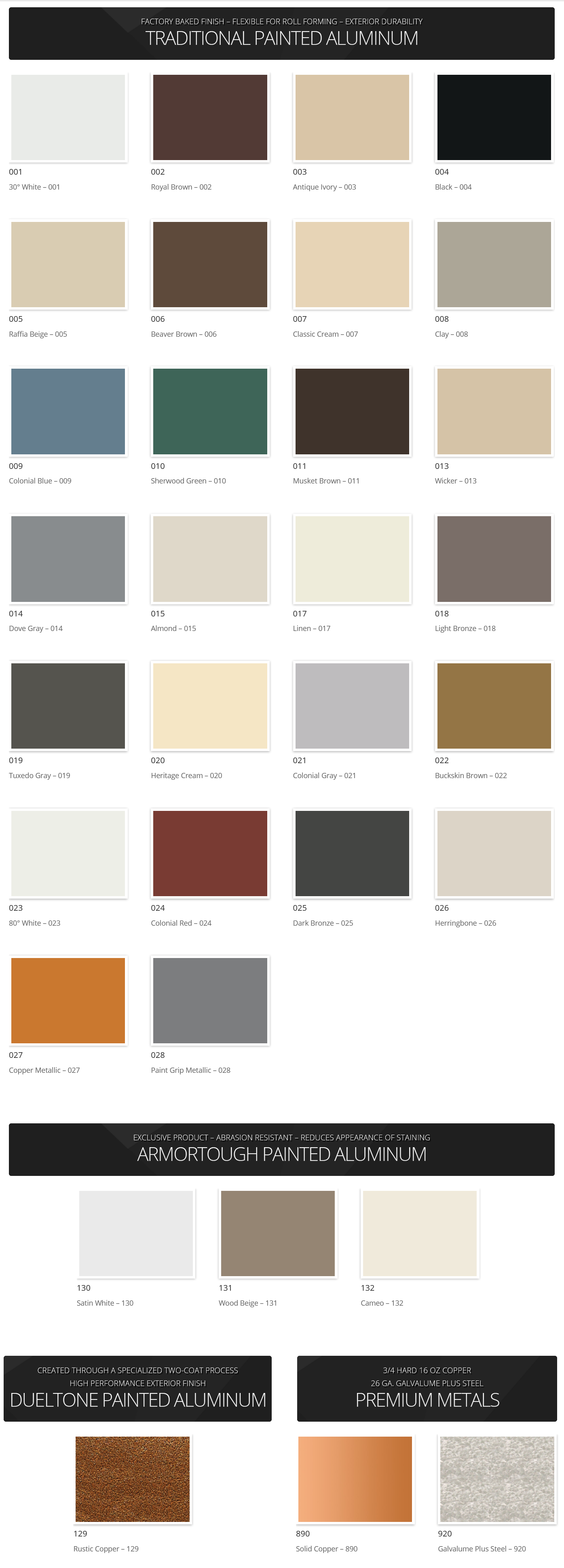 abq gutters aluminum color swatches
